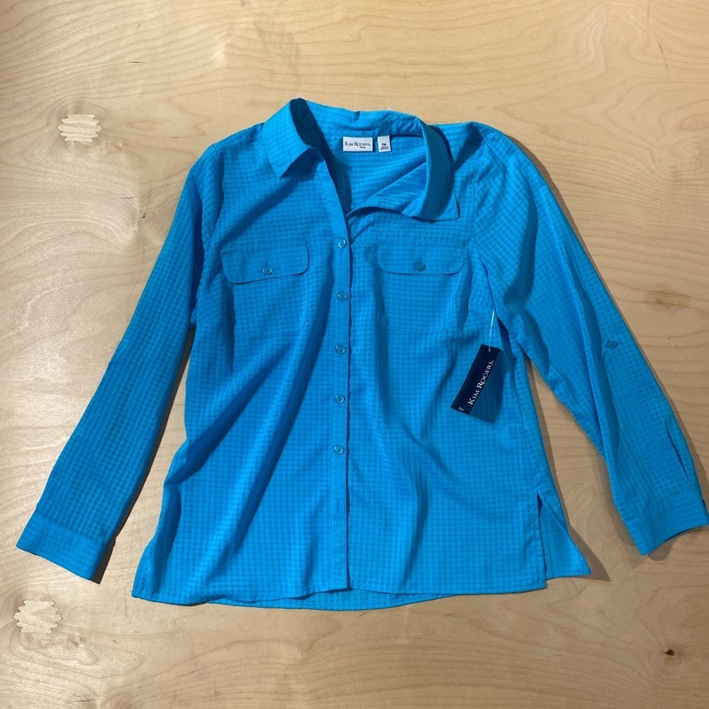 Kim Rogers Bright Turquoise Long-Sleeve Button Shirt PM (QQ)